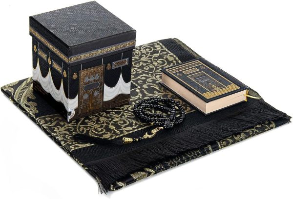 Kaaba Cube Gift Set with Pocket Size Quran, Prayer Rug , Pearl Tasbih – 10x12cm - fatimasughra.com