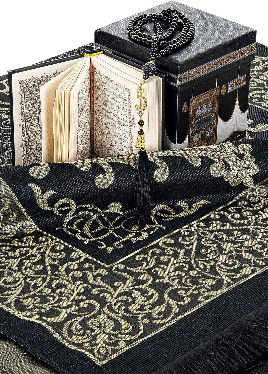 Kaaba Cube Gift Set with Pocket Size Quran, Prayer Rug , Pearl Tasbih – 10x12cm - fatimasughra.com Kaaba Cube Gift Set with Pocket Size Quran, Prayer Rug , Pearl Tasbih – 10x12cm - fatimasughra.com