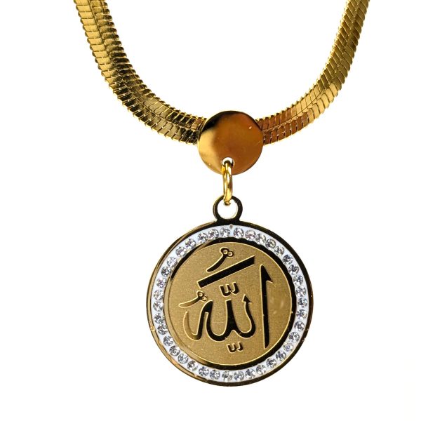 Allah Diamond Jewel Necklace snake chain pendant with chain locket zircon stainless steel silver gold fatimasughra.com