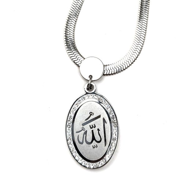 Allah Diamond Jewel Necklace snake chain pendant with chain locket zircon stainless steel silver gold fatimasughra.com